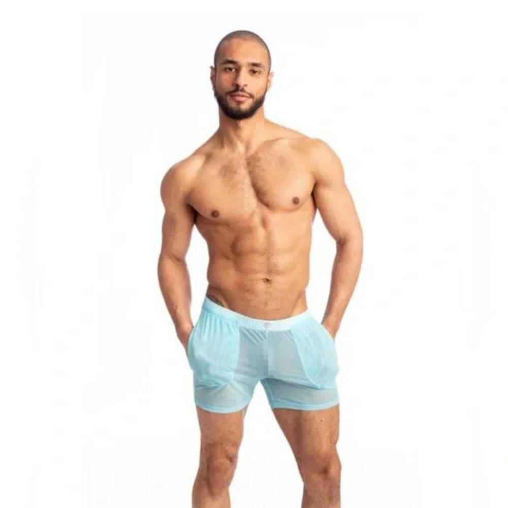 Mens L'Homme Invisible Paris Lounge Shorts in Aqua or Caprera - Sm or Med NWT - Picture 2 of 15